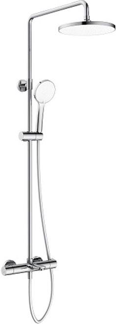 Душевая стойка (верхний душ, термостат с изливом, ручная лейка), цв.хром/белый,  ZZ