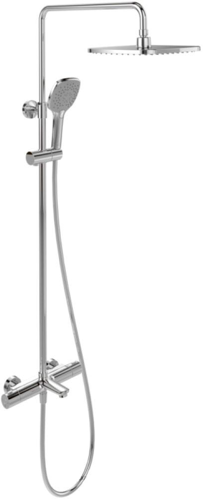 Душевая стойка (верхний душ квадратный, термостат с изливом, ручная лейка), цв.хром,  ZZ