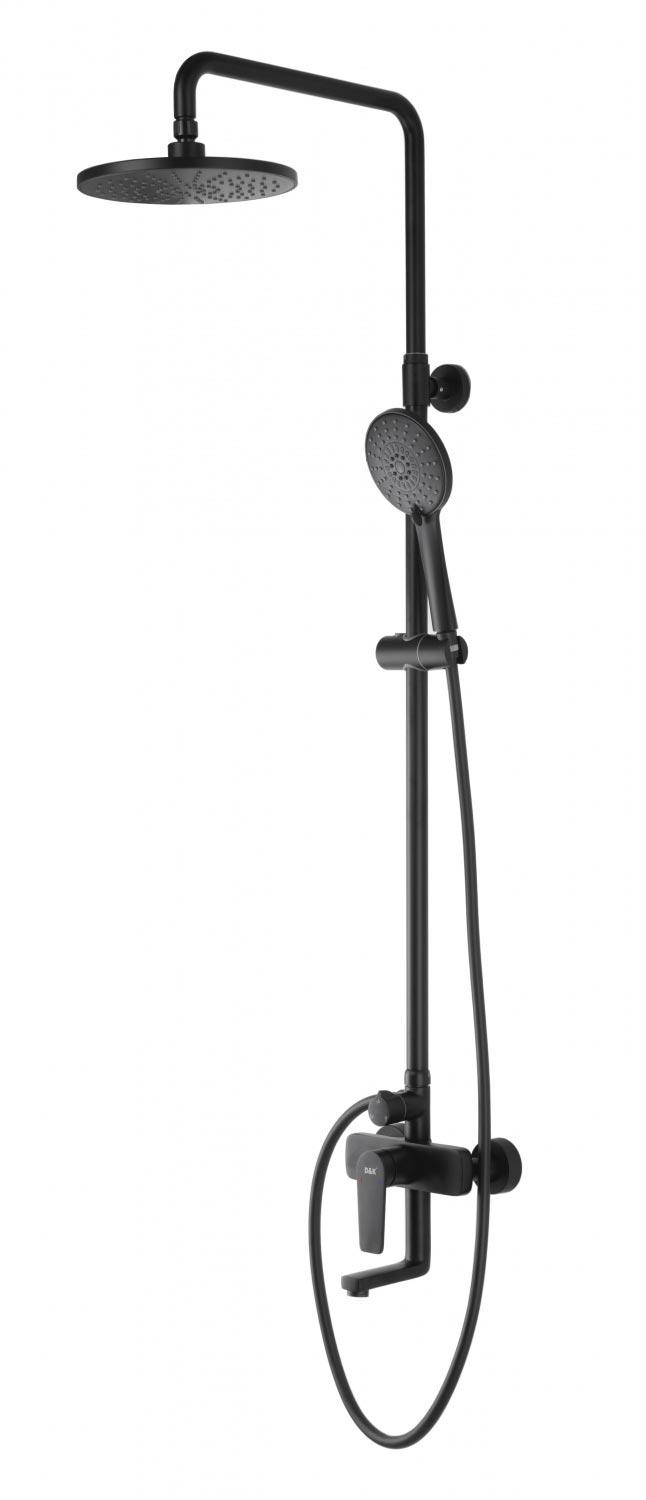 Душевая стойка для ванны/душа, поворотный излив, верхний душ + ручной душ, цв.черный