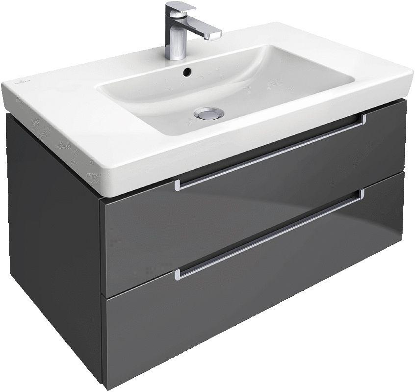 Тумба 787хh420х449мм, д/раковины 800мм,(2 выдв.отдел., 3 контейн.д/акс., 4 алюм.штанги, 2стекл.перег., креп.в комп.,(цв. FP серый глянц) Subway 2.0ZZ