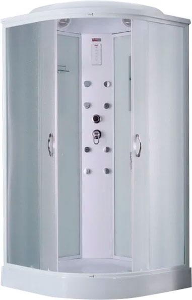 Душевая кабина закрытая, c крышей Eco, 100х100x215 см, верхний душ, зеркало, полки, сифон в компл, профиль белый, полотно матовое, ZZ