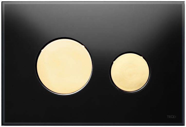 Панель смыва с двумя клавишами, для застенного модуля д/унит., д/горизонт/вертик. установки, (стекло чёрное, клавиши цв. позолота), TECEloop ZZ