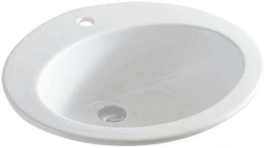 Раковина встраиваемая в столешницу сверху 590х480мм, с 1 отв. д/смесит., с переливом, (цв. белый), Eolo ZZ