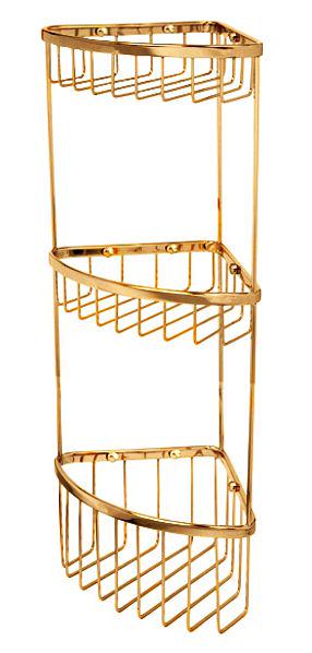Полочка-решётка 19х19хh54см, угловая тройная настенная (цв.золото), крепл.в компл., Andrea ZZ