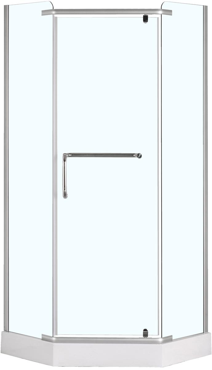 Душевая ограждение 90x90x200 см, пятиугольное, стекло прозрачное, поддон 13 см в комплекте, профиль хром,ZZ