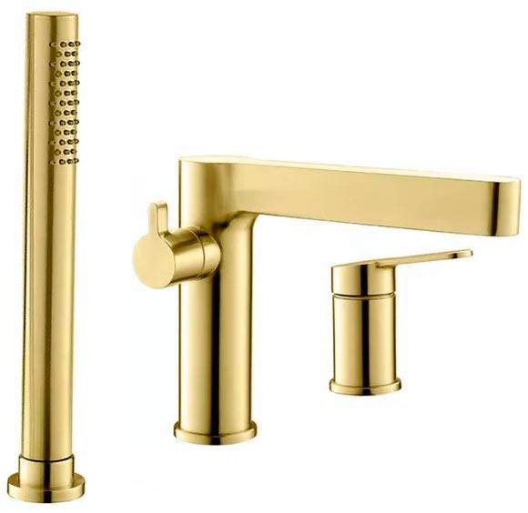 Смеситель для душа, со стационарным верхн.душем d20см., душевая лейка, шланг в компл., (цв.браш.золото), Delta ZZ