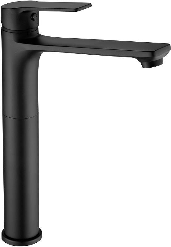 Смеситель для раковины, высокий, без донного клапана, цв.черый матовый