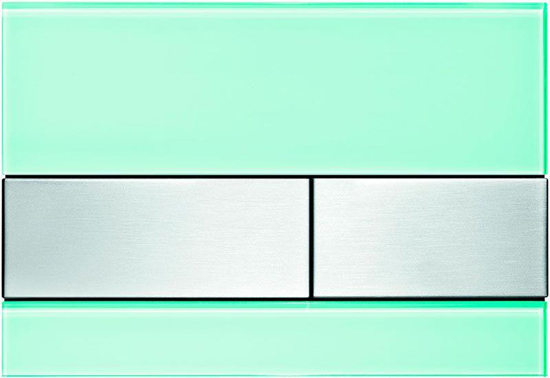 Панель смыва с двумя клавишами, для застенного модуля д/унит, д/горизонт/вертик.установки,(стекло зелёное, клавиши цв. нерж.сталь,сатин)TECEsquare ZZ