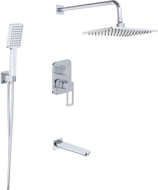 Комплект встраиваемого смесителя для ванны/душа (внешняя и внутр.часть, излив, лейка, шланг, верхний душ с кронштейном), цв.хром ZZ