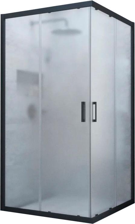 Душевое ограждение ZA NOVO h2000 120 02М 10, 120х120 см двери раздвижные,две створки из центра, профиль матовый черный, стекло сатин, ZZ