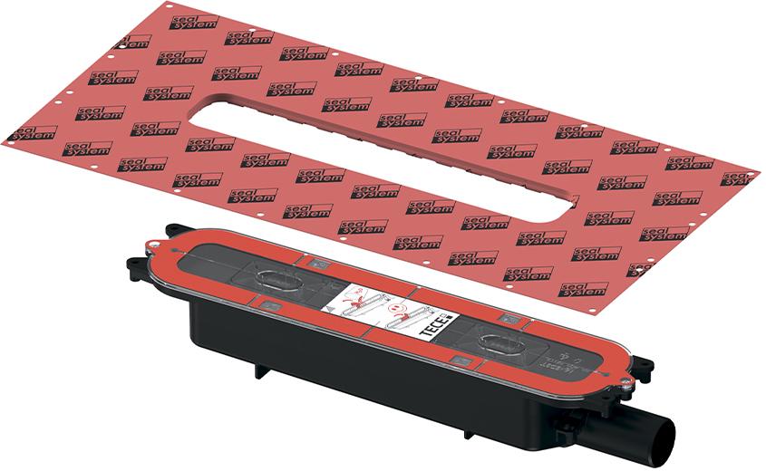 Сифон для дренажного профиля, "Заниженный", выход вбок 40мм, 0,48х0,56л/с, h65мм, с гидроизол.манжетой, БЕЗ опор арт.674000, Tece ZZ