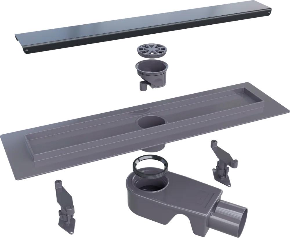 Дренажный канал  400мм, готов к-т, сифон d50мм, затвор сухой/гидро, (цв.черный), RGW SDR-31B ZZ