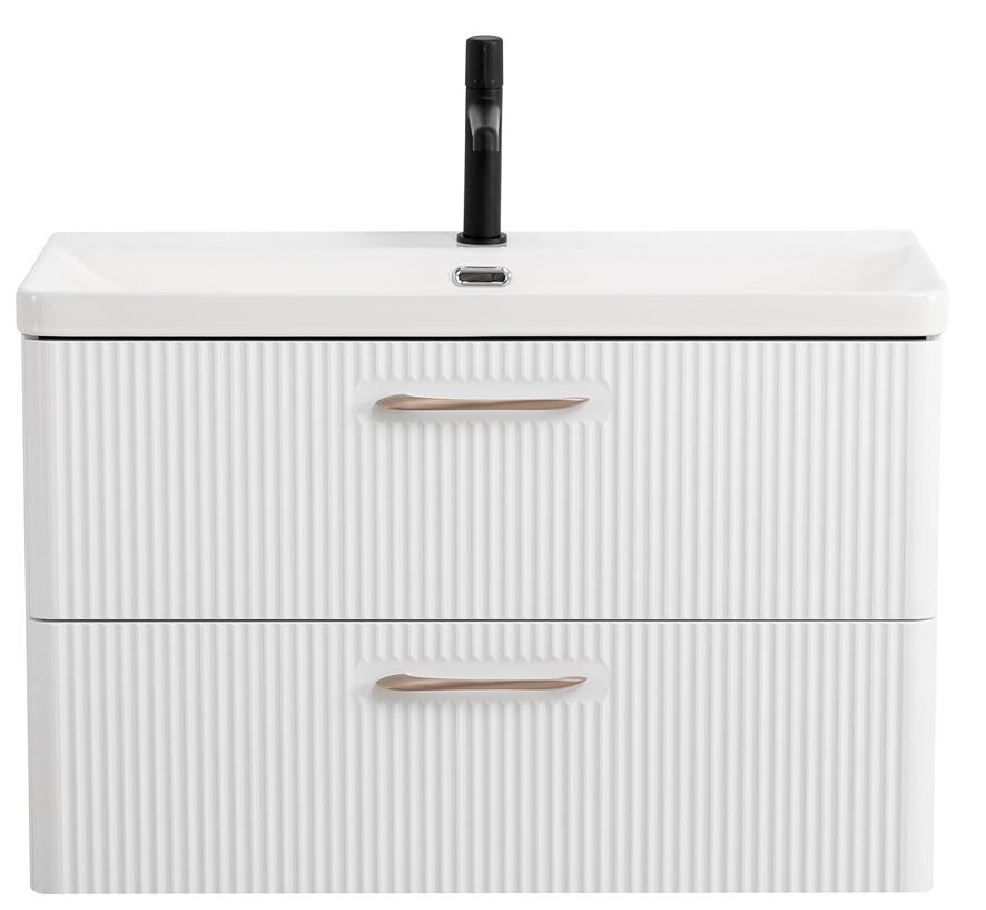 База под раковину подвесная с двумя выкатными ящиками, 800х422х500мм, без ручек и раковины, (цв.Bianco Lucido), Due ZZ