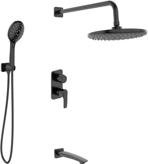 Комплект встраиваемого смесителя для ванны/душа (внешняя и внутр.часть, излив, лейка, шланг, тропический верхний душ с кронштейном), цв.черный мат. ZZ