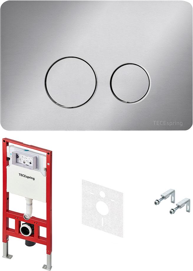 К-т д/установки подвесного унитаза, (застенный модуль, крепёж, прокладка звукоиз, панель 2-го смыва круглые клавиши нерж.сталь сатин),TECEspring SL XX