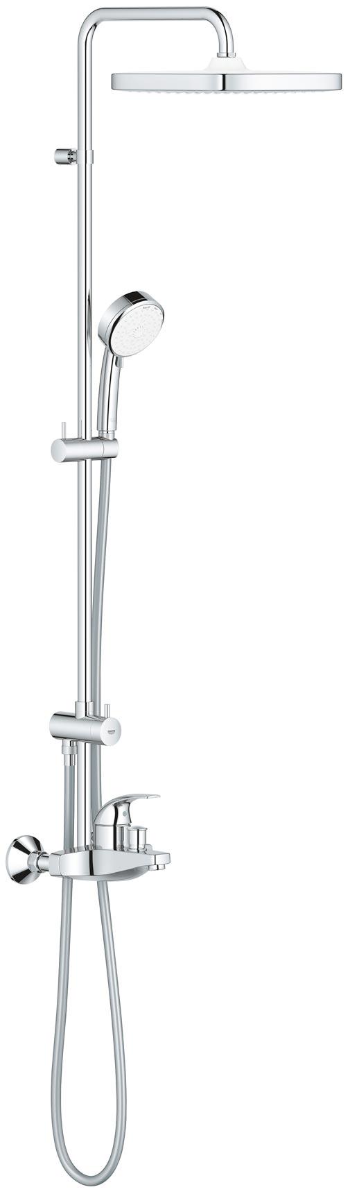 Душевой стойка, смеситель для ванны/душа ручной и верхний душ, штанга, шланг, цв. хром ZZ