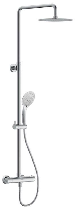 Душевая стойка душа с термостатом, ручной + верхний тропический душ, шланг -150 см, цв. хром, ZZ