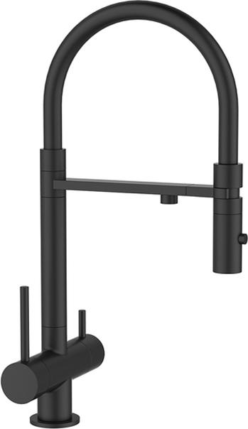 Смеситель для кухни Ace с гибким изливом, втроенный кран питьевой воды, режим душ, цв. черный матовый, ZZ