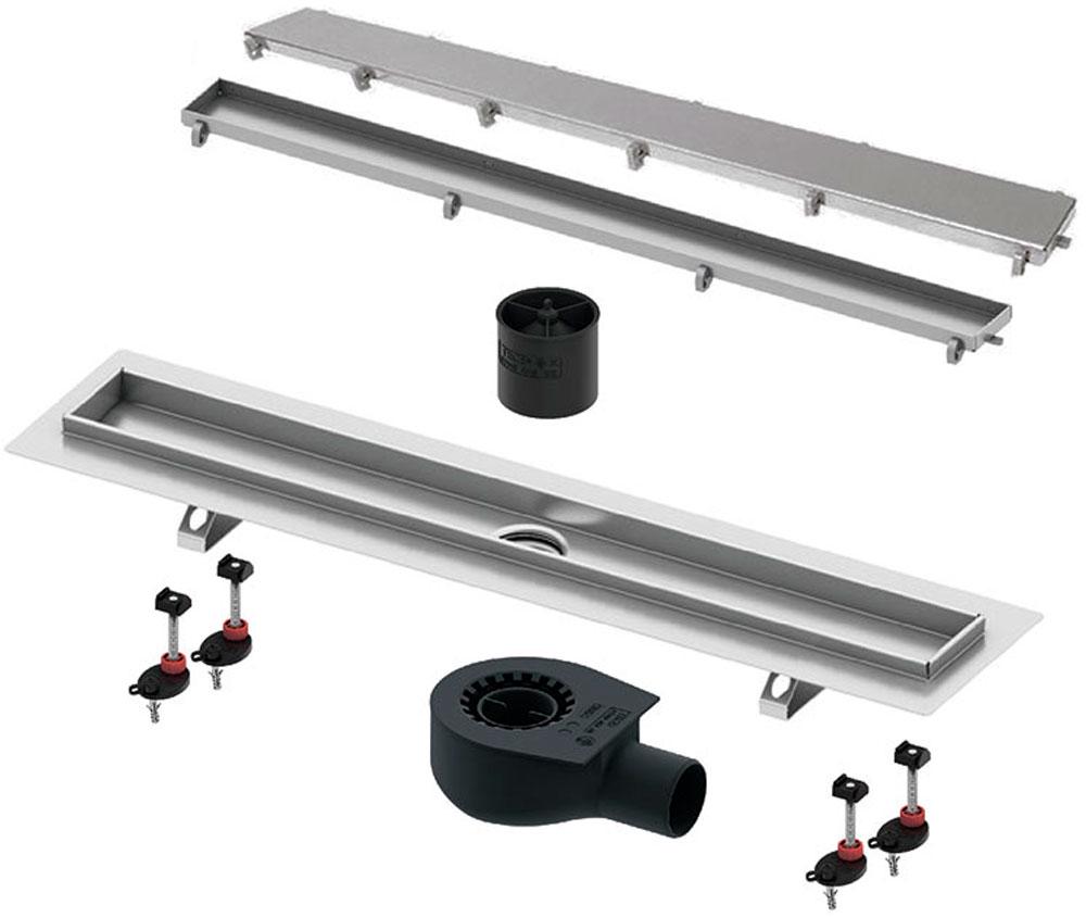 Дренажный канал 600мм, готовый компл, сифон выпуск гориз., ножки, с основой для плитки "tile" и панелью "steel" 2 в 1, Tecelinus ZZ