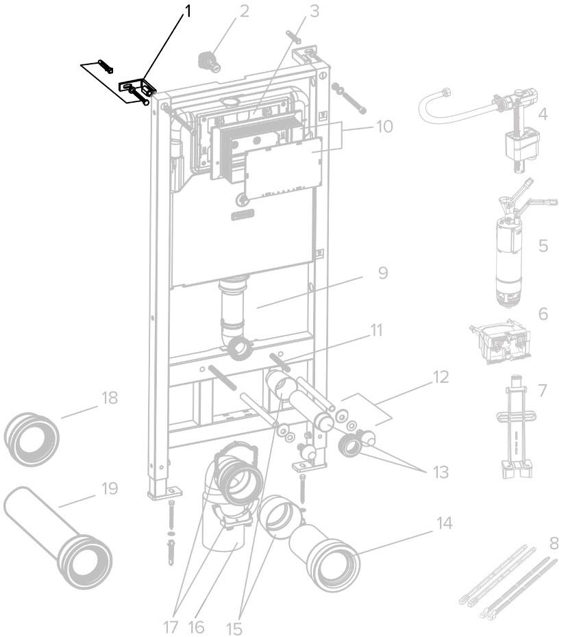 Комплект крепежных элементов для фиксации модуля к стене, TECESpring ZZ