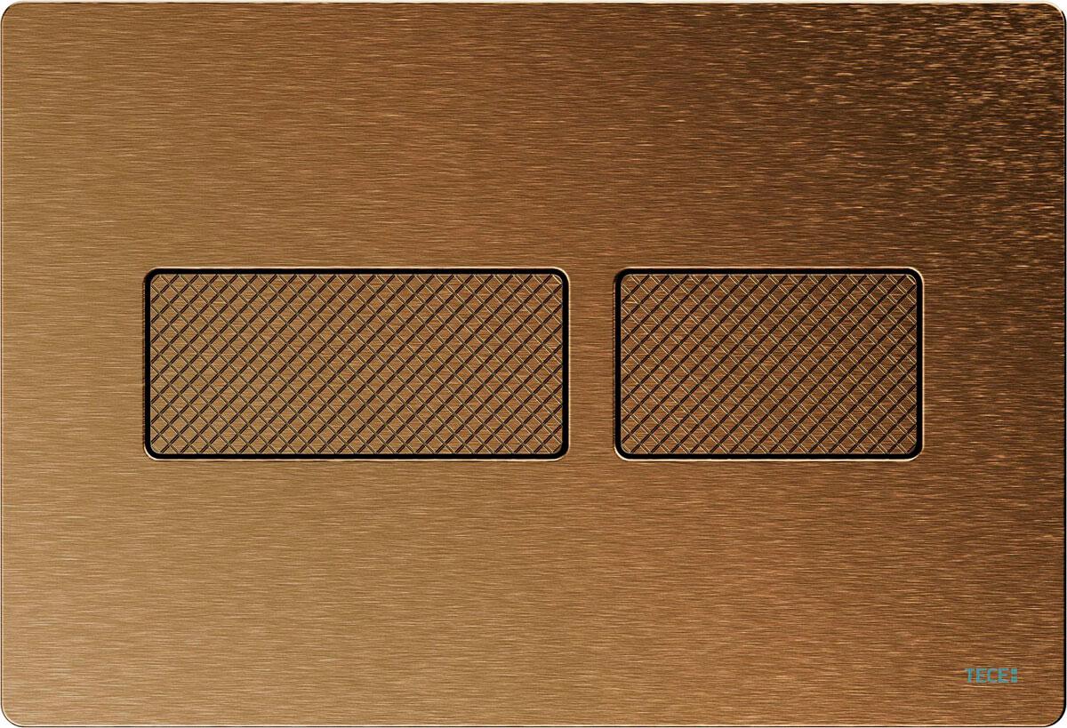 Панель смыва с двумя клавишами, для застенного модуля д/унитаза, (металл, цв.бронза, с текстурой ромбы), TECEsolid ZZ