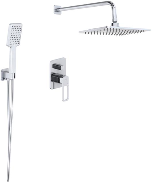 Комплект встраиваемого смесителя для душа (внешняя и внутр.часть, лейка, шланг, тропический верхний душ с кронштейном), цв.хром ZZ