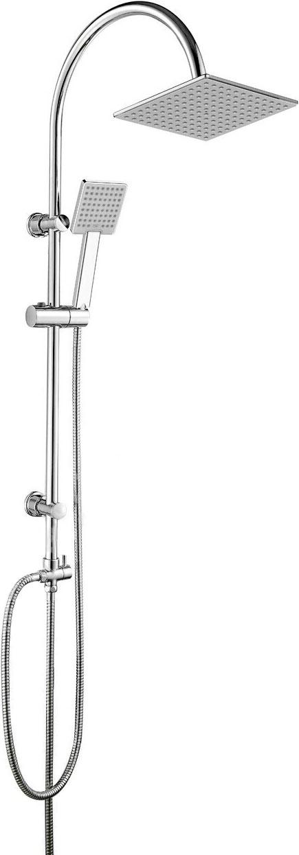 Душевая стойка для ванны и душа, поворотный излив, ручной+верхний душ, шланг, БЕЗ смесителя, цв. хром, ZZ