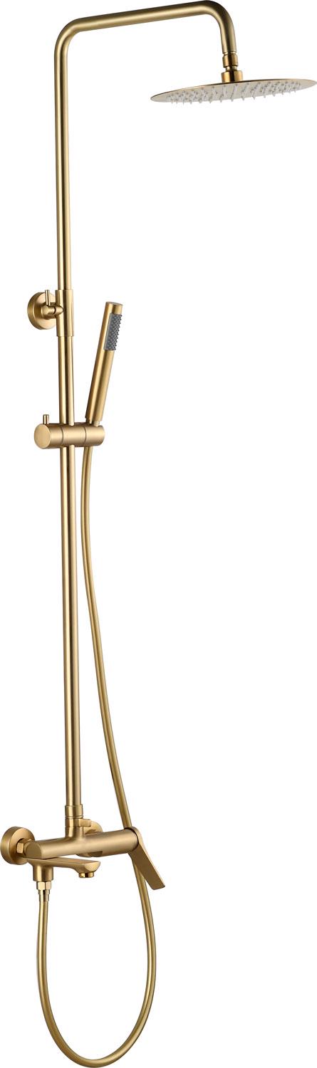 Душевой комплект: верхний, ручной душ, см-ль, излив,стойка не регулируется по высоте, цв. золото, ZZ