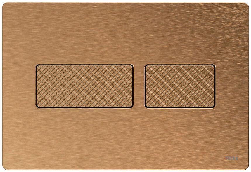 Панель смыва с двумя клавишами, для застенного модуля д/унитаза, (металл, цв.латунь, с текстурой ромбы), TECEsolid ZZ