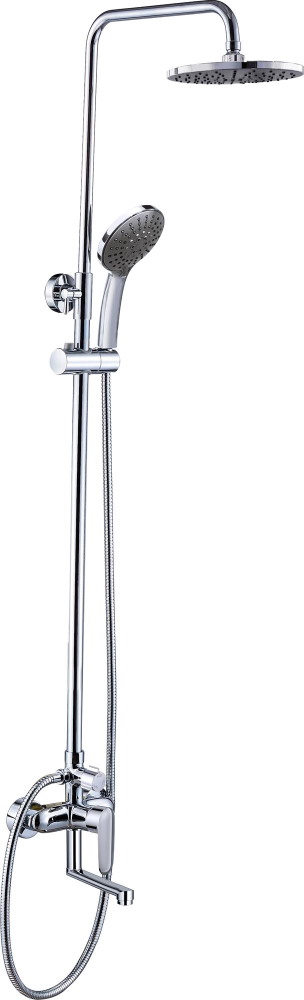 Душевая стойка для ванны и душа Lagos Gun Metal поворотный излив, ручной+верхний душ, шланг, цв. хром