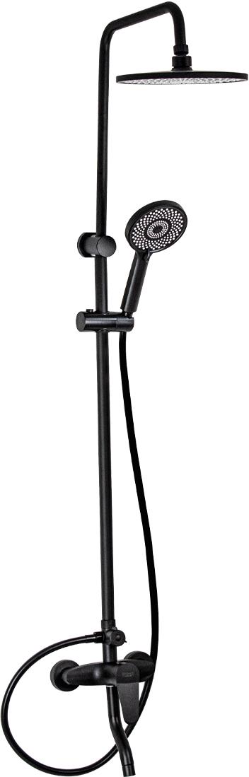 Душевая стойка для ванны/душа, с поворотным изливом и верхним душем, цв.черный ZZ