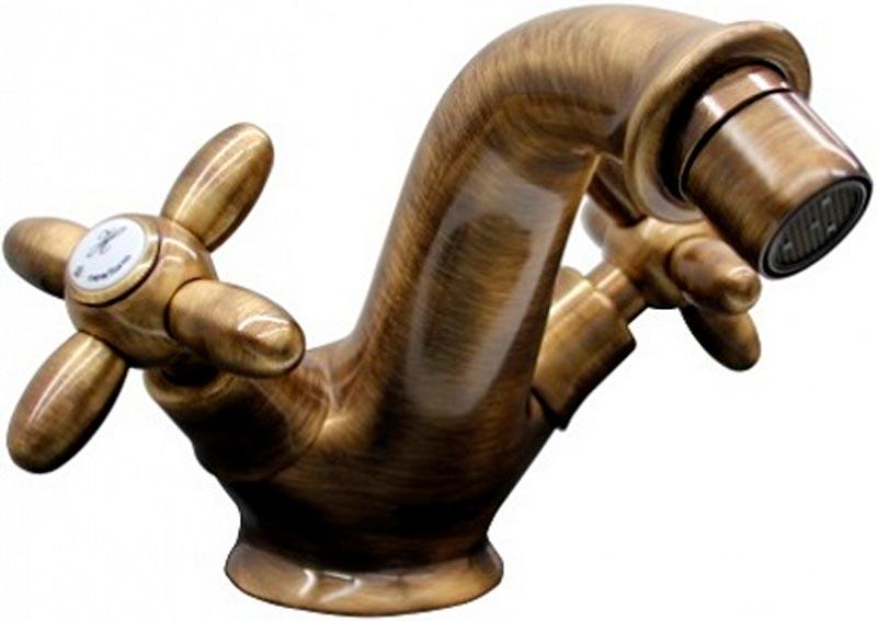 Смеситель для биде MUSE вентильный с донным клапаном, потертая бронза ZZ