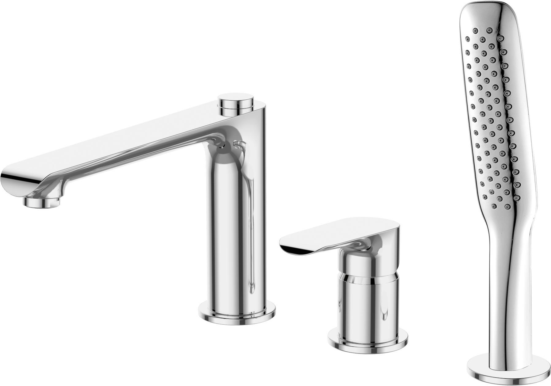 Смеситель для ванны, встраиваемый в борт на 3 отв., лейка, шланг в компл., (цв.хром), Ancona ZZ