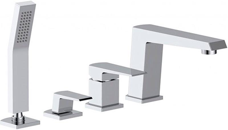 Смеситель для ванны, встраиваемый в борт на 4 отв., лейка, шланг в компл., (цв.хром), Arlie ZZ