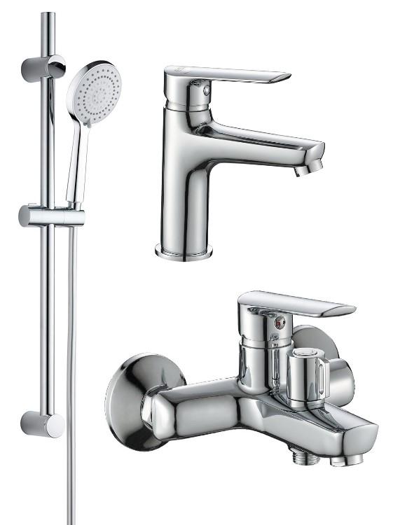 АКЦИЯ  Набор смесителей для ванной : смес.для раковины + смес.для ванны + душевая стойка с лейкой