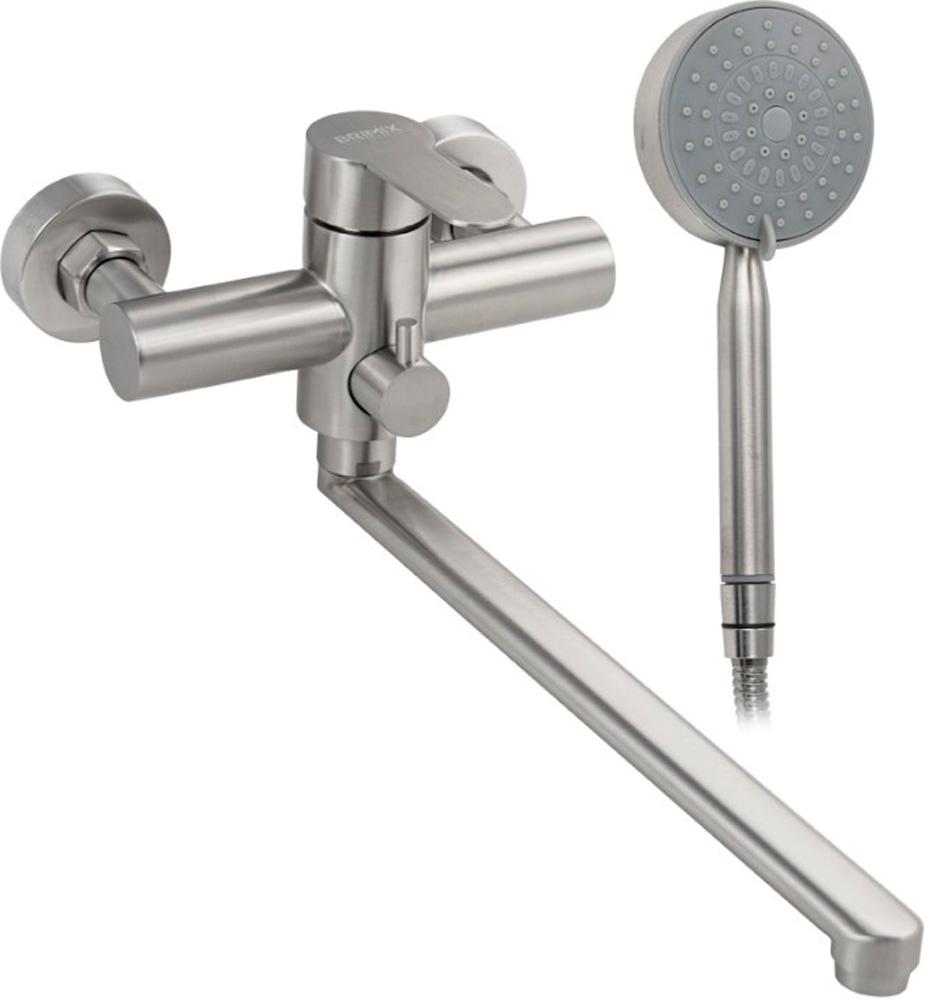 Смеситель для ванны/душа, длинный излив, с душевыми аксессуарами, нержавеющая сталь,  цв. сатин ZZ
