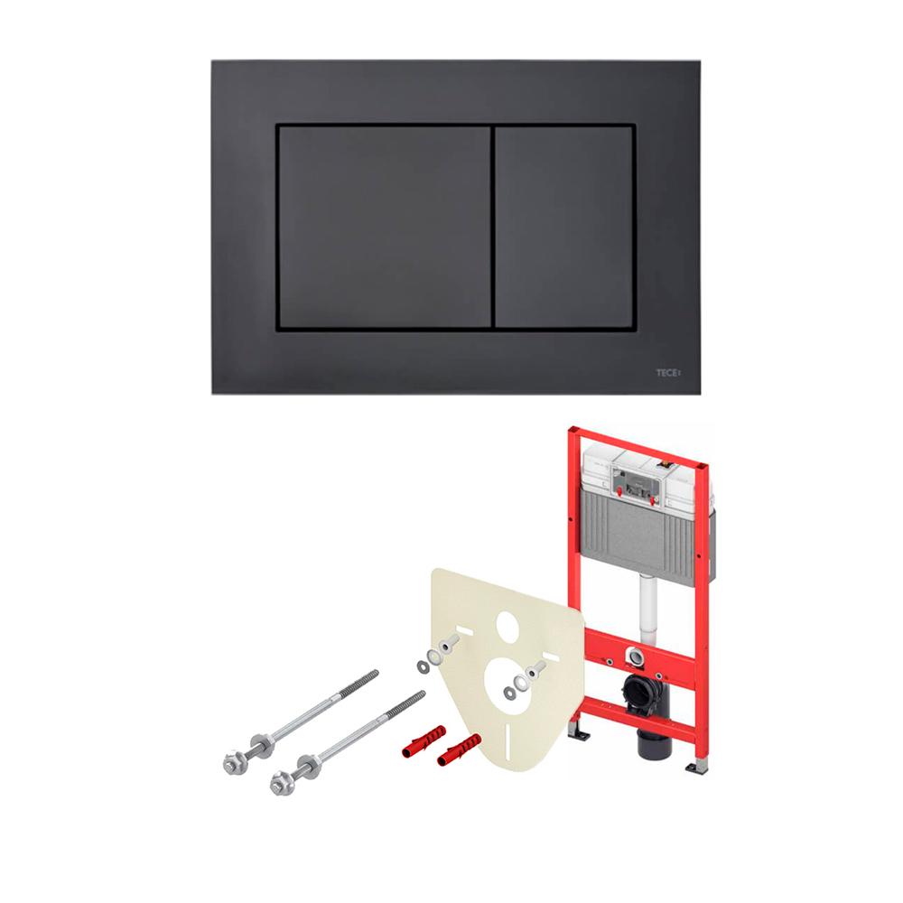 Комплект для установки подвесного унитаза,(застенный модуль,крепёж,прокладка звукоиз,панель 2-го смыва TECEnow пластик цв.ЧЁРНЫЙ МАТОВЫЙ),TECEbase 2.0