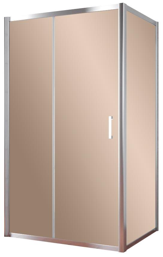 Душевое ограждение ZP+ZPV, 100*100*1900 мм, профиль глянцевый хром, стекло бронза, БЕЗ покрытия ZZ
