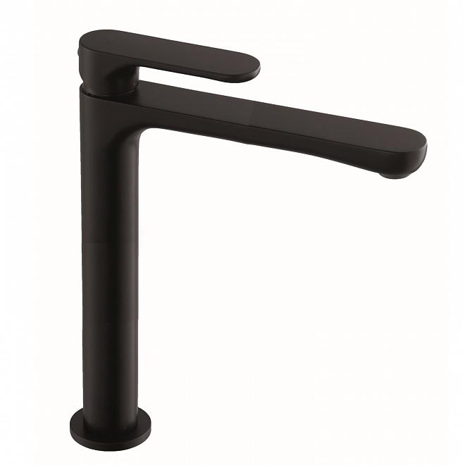 Смеситель для раковины, высокий, без донного клапана, матовый черный