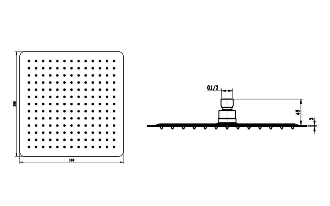 Верхний душ 300х300 мм, 1 режим, (цв.хром), V&B ZZ