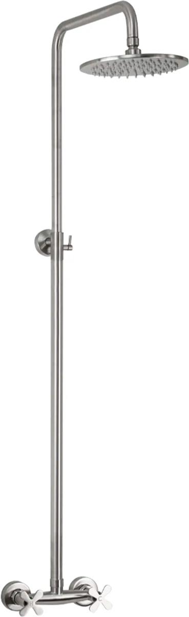 Душевая стойка, вентильный смеситель и верхний душ, цв.нерж сталь ZZ