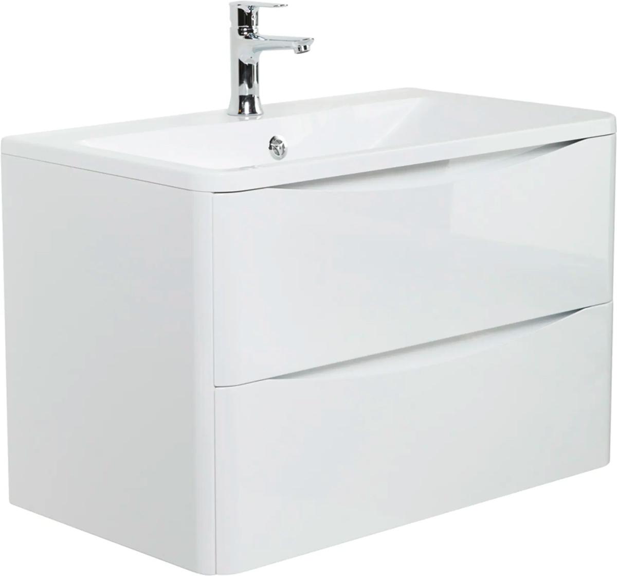 База под раковину подвесная с двумя выкатными ящиками, 800x450x500мм, без раковины, (цв.Bianco Lucido), Acqua ZZ