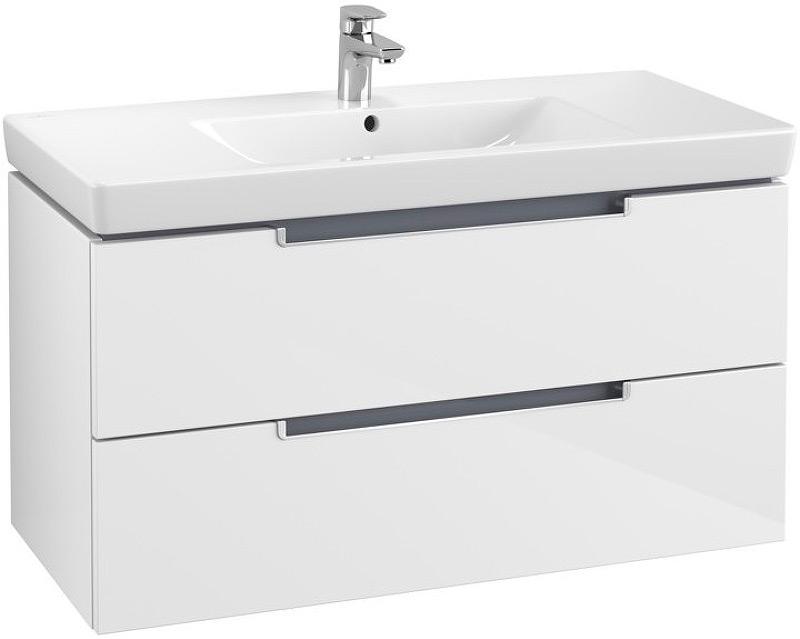 Тумба 987х420х449 мм, д/раковины, (2 выдв.отдела, контейнеры д/аксесс.), креп.в комп.,(цв. DH Glossy White/ ручка хром глянц.), Subway 2.0 ZZ