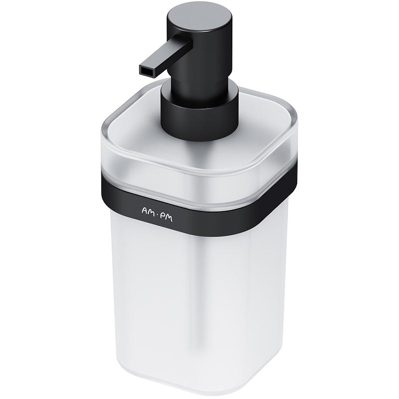 Дозатор стеклянный для жидкого мыла, подвесной с держателем, цв. черный матовый, ZZ