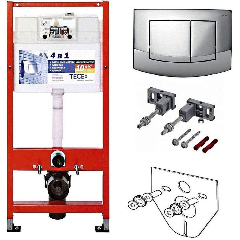 Комплект для установки подвесн. унитаза,(застенный модуль, крепёж, прокладка звукоизол., панель 2-го смыва TECEambia пластик цв. ХРОМ ГЛЯНЕЦ), TECE ZZ