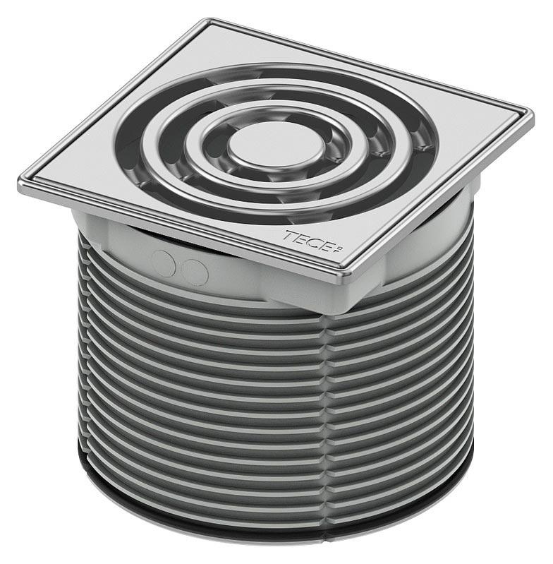 Решетка декоративная 100х100мм полир.нерж.сталь, с фиксаторами, с монтажным элементом, регулир h 7-89мм, нагрузка до 300кг, Tece ZZ