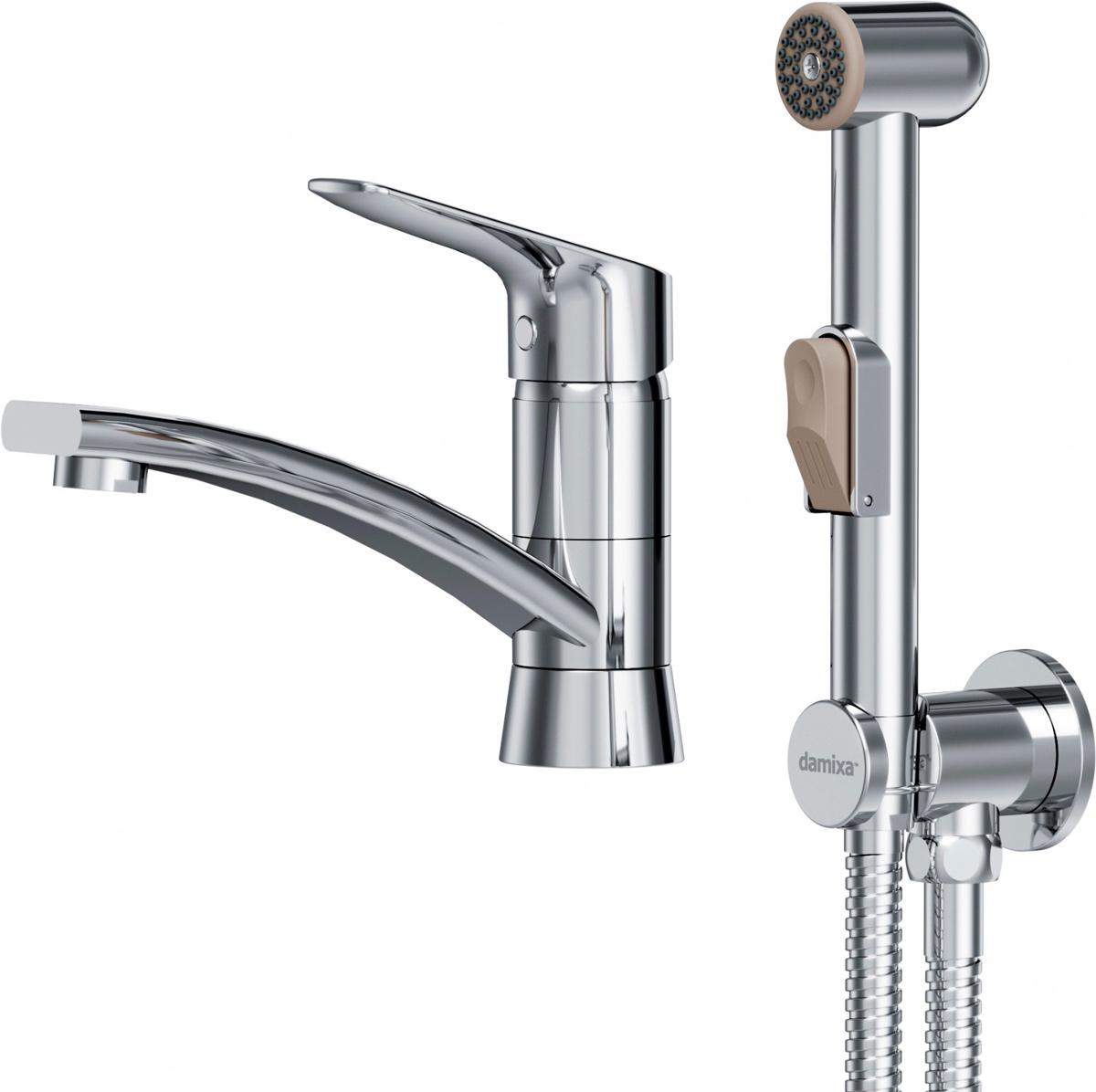 Смеситель для раковины с гигиенич. душем, без донного клапана , хром XX