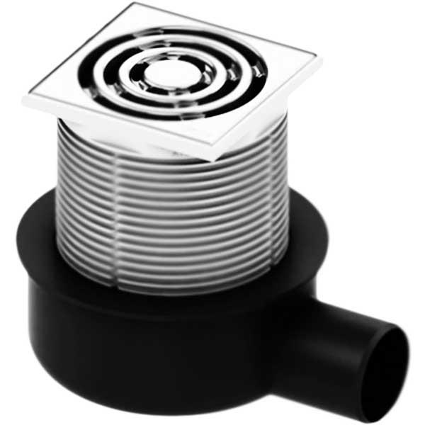 Трап низкий, h74-158мм, выход гориз.50мм, 0,61-1,12л/с, декор.решетка из нерж.стали 100х100мм, в комп,(без стакана с мембраной арт.3695002), Tece