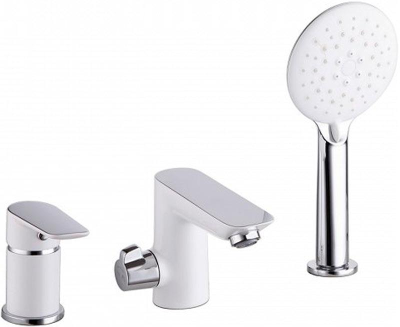 Смеситель Cloud  на борт ванны на 3 отверстия с керамическим дивертором, цв. белый/хром, ZZ