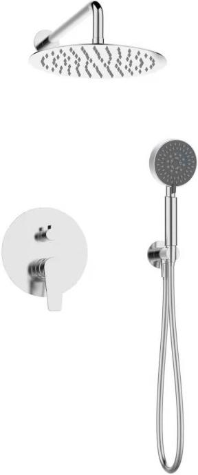 Душевой комплект (смеситель д/д встр.в стену, верхний душ, ручн.лейка, шланг, кронштейн совмещённый с шланговым подсоединением), (цв. хром), Ancona ZZ